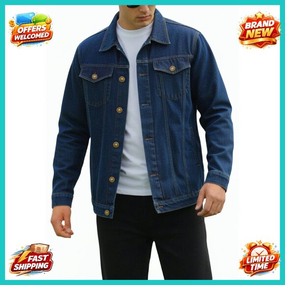 Men's Denim Jacket - Premium Cotton Trucker Style - Regular Fit